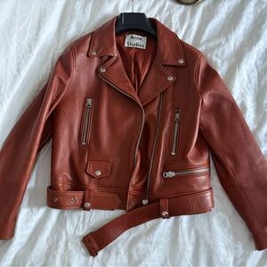 Acne Women's Tan Leather Biker Jacket